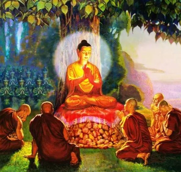 Le Bouddha Shakyamouni enseigne à ses disciples
