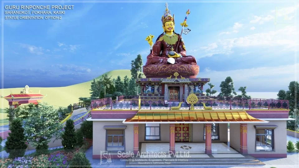 La nouvelle statue programmée de Padmasambhava à Pokhara au Népal.